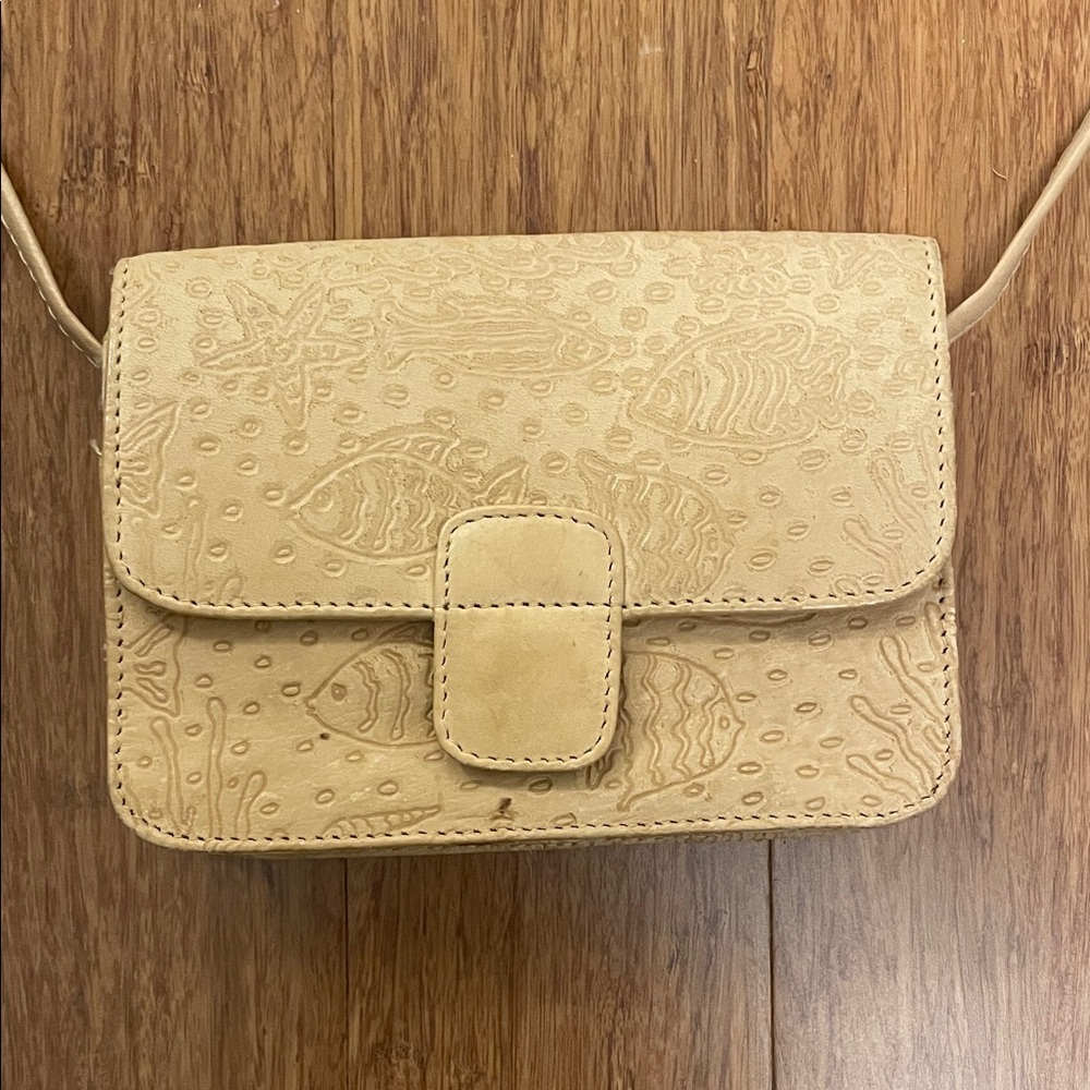 Beige Embossed Crossbody Bag